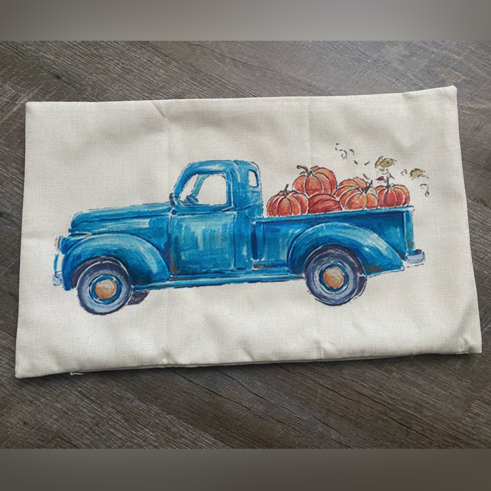 Blue Truck with Pumpkins Pillow Cover